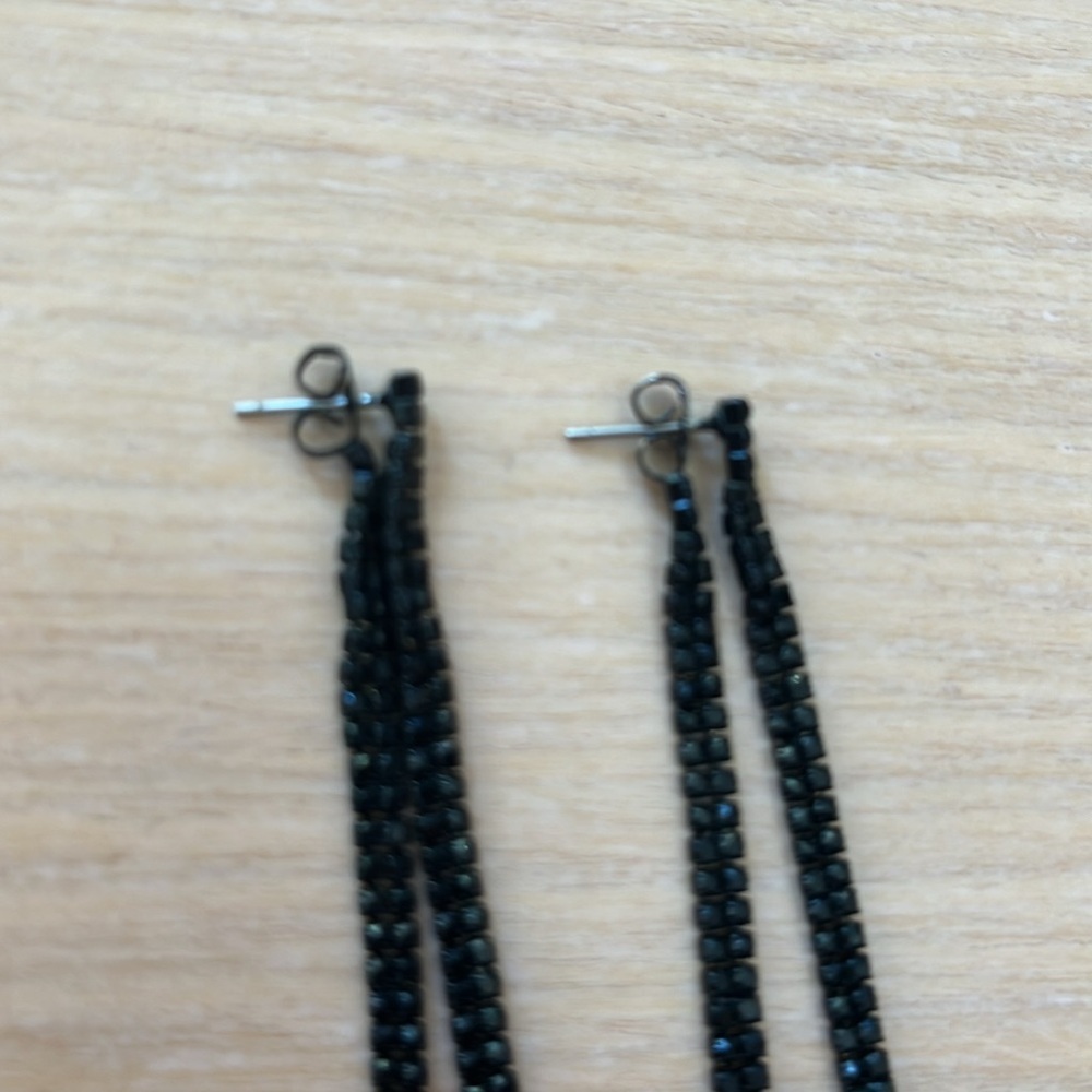 Long black chain earrings looping front-to-back 4" - Picture 3 of 5